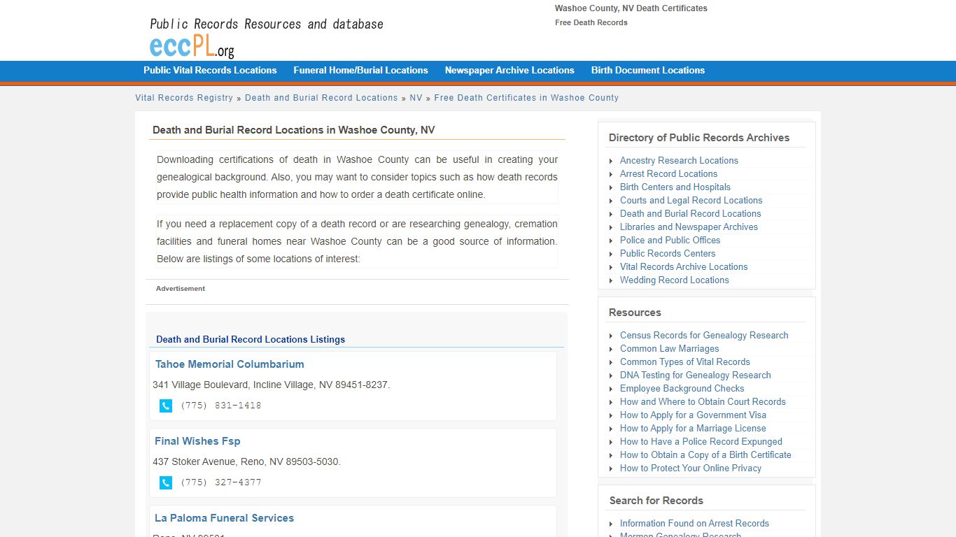 Washoe County, NV Death Certificates - Free Death Records